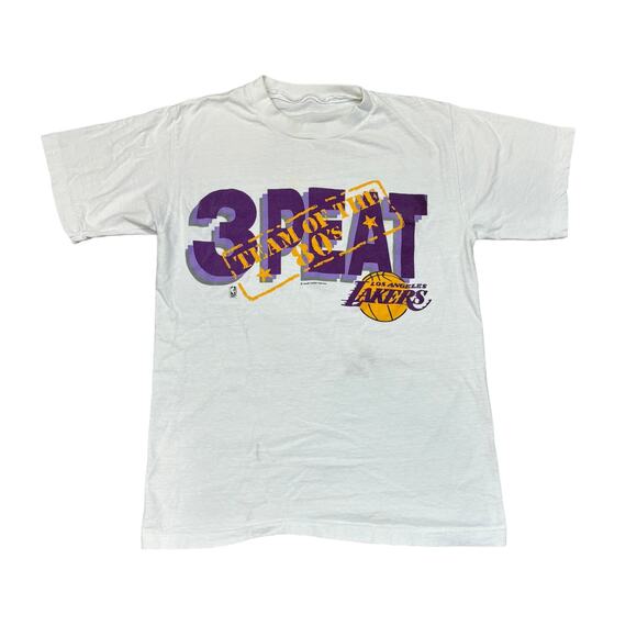 Vintage 80s Lakers 3 Peat World Champions Single Stitch Shirt Men's Small